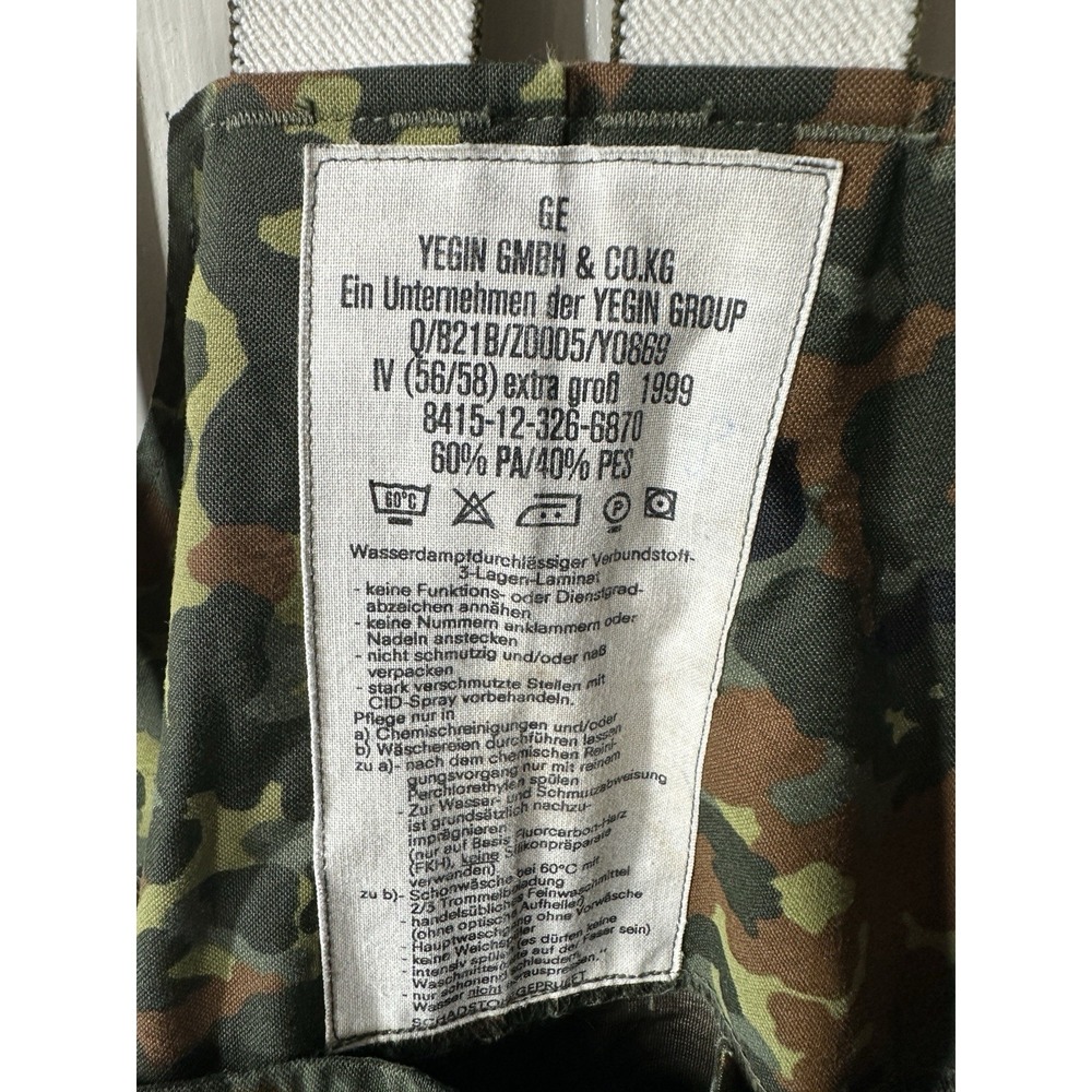 Vintage German Flecktarn Goretex Bib Rain Pants Mens XL Camo 1999 - Picture 4 of 12